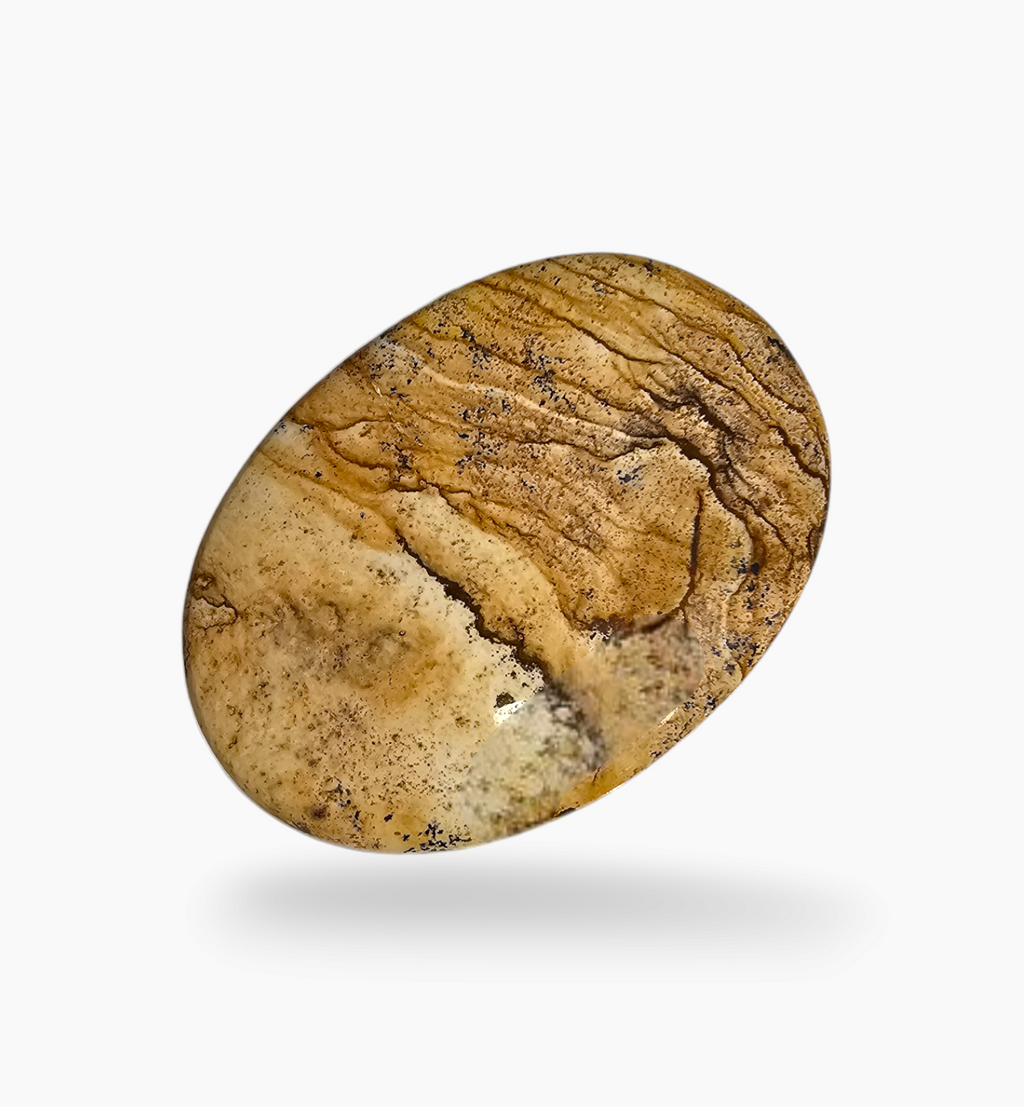 Natural Picture Jasper Stone 122.59 Carats Oval Cabochon Shape Size 65x45mm