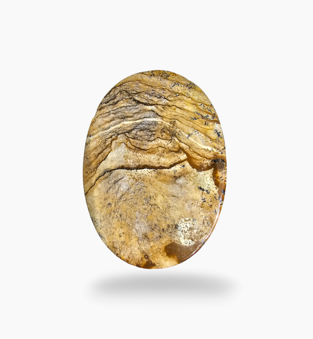 Natural Picture Jasper Stone 122.59 Carats Oval Cabochon Shape Size 65x45mm