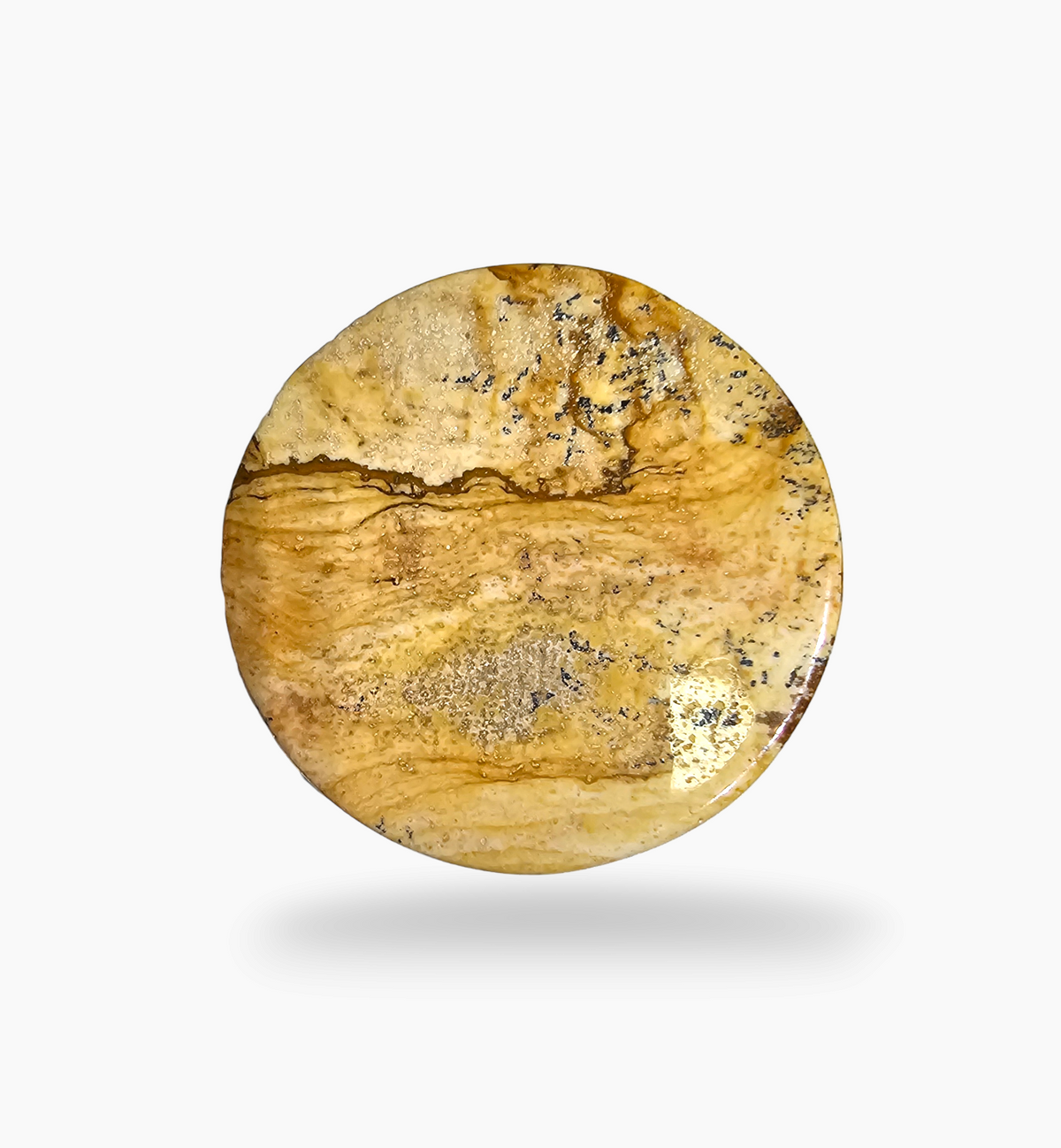 Natural Picture Jasper Stone 59.86 Carats Round Cabochon Shape Size 40x40mm