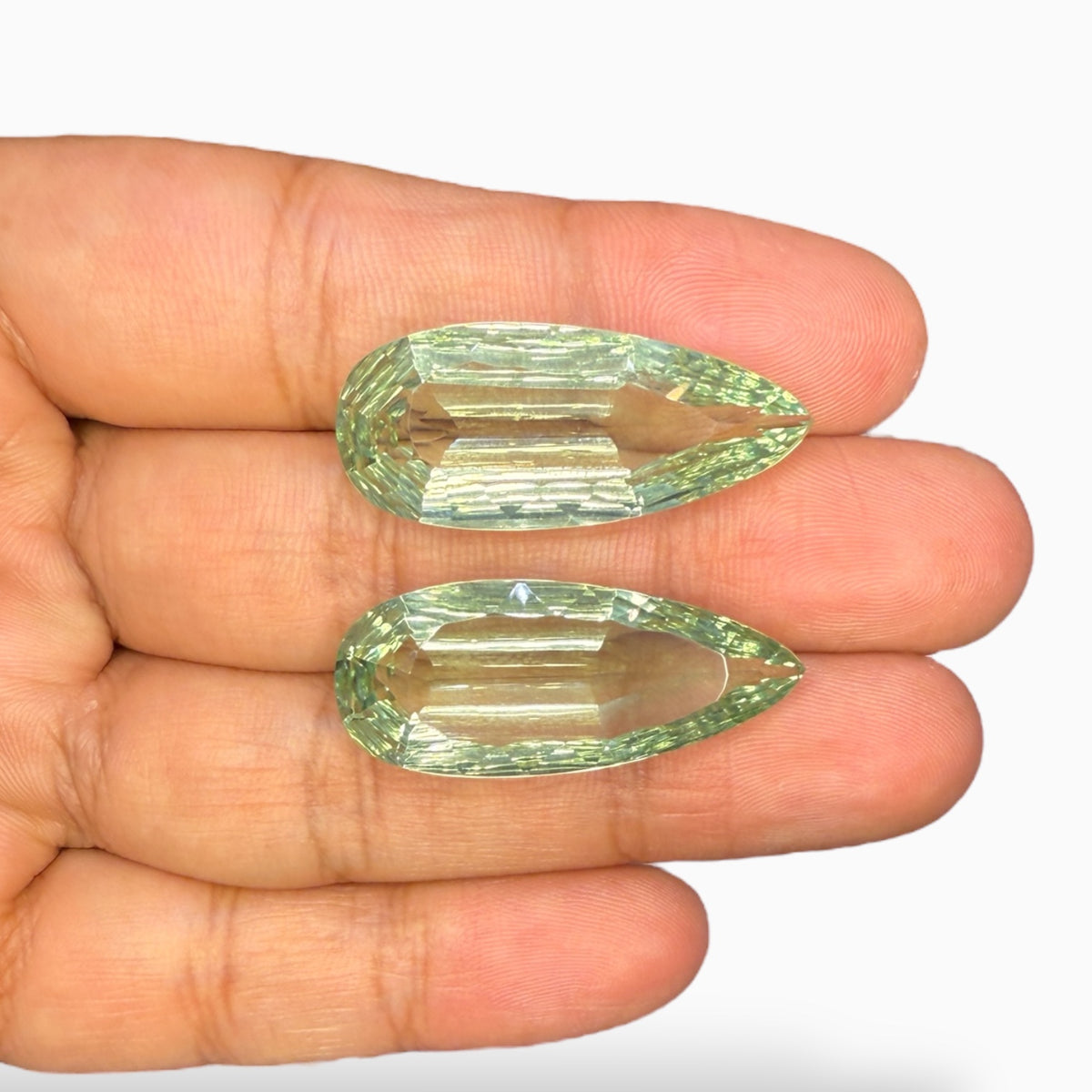 Prasiolite Stone (Green Amethyst) Pair For Earrings 58.18 Carats 34x14 mm