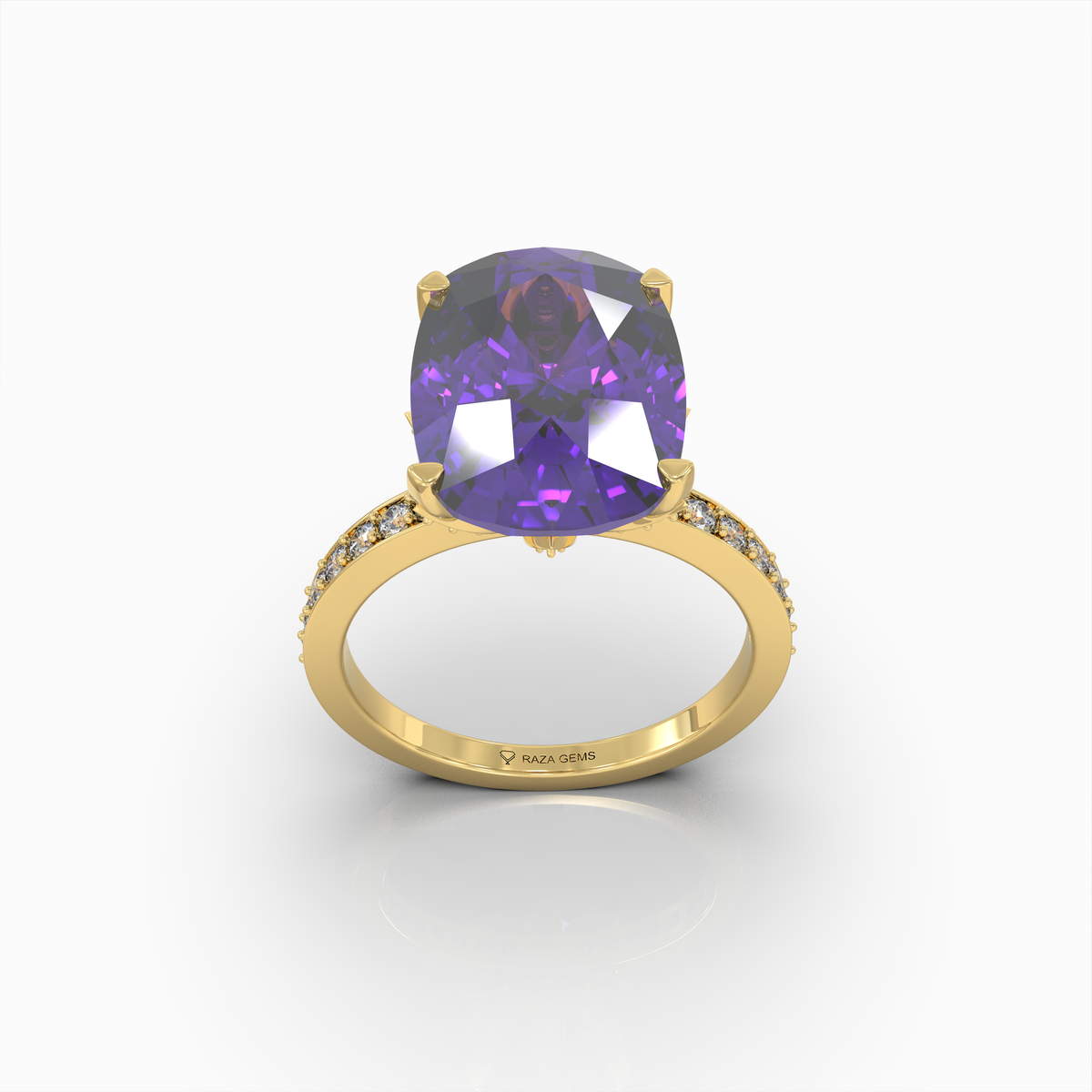 Alexandra - Royal Purple Amethyst Statement Ring in 18K Gold with Sparkling Moissanite Accents