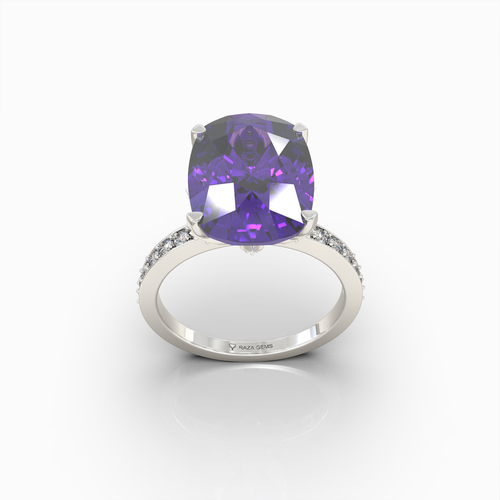 Alexandra - Royal Purple Amethyst Statement Ring in 18K Gold with Sparkling Moissanite Accents