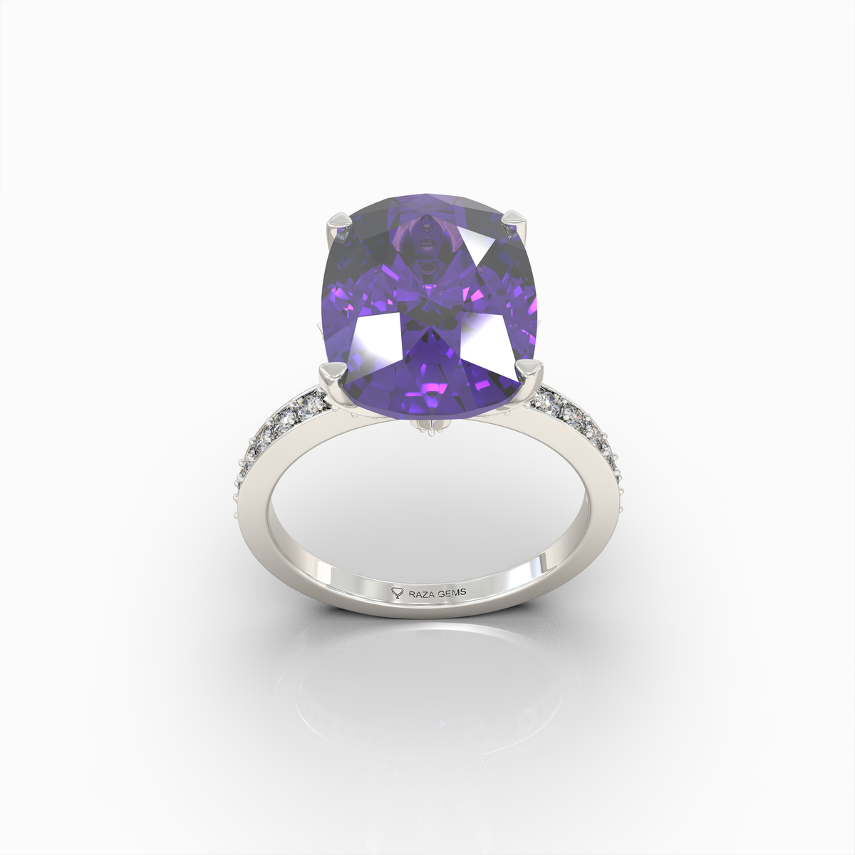 Alexandra - Royal Purple Amethyst Statement Ring in 18K Gold with Sparkling Moissanite Accents