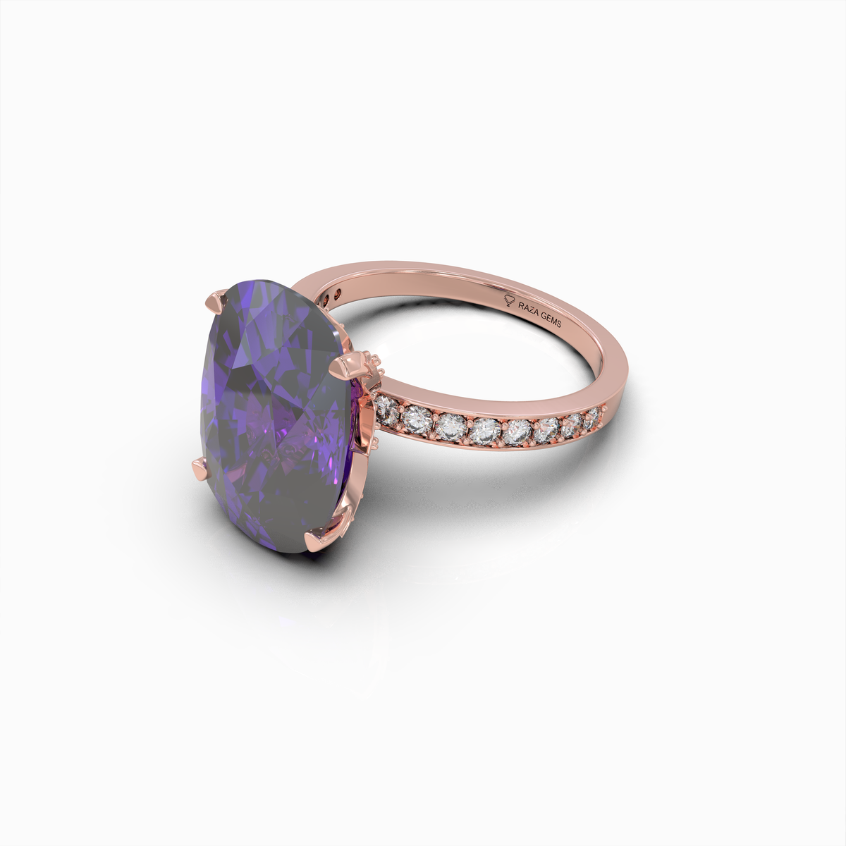 Alexandra - Royal Purple Amethyst Statement Ring in 18K Gold with Sparkling Moissanite Accents