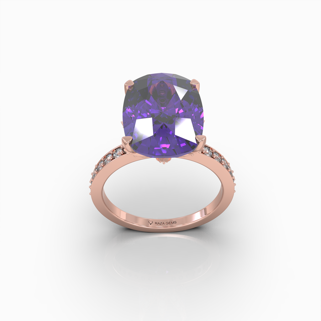 Alexandra - Royal Purple Amethyst Statement Ring in 18K Gold with Sparkling Moissanite Accents