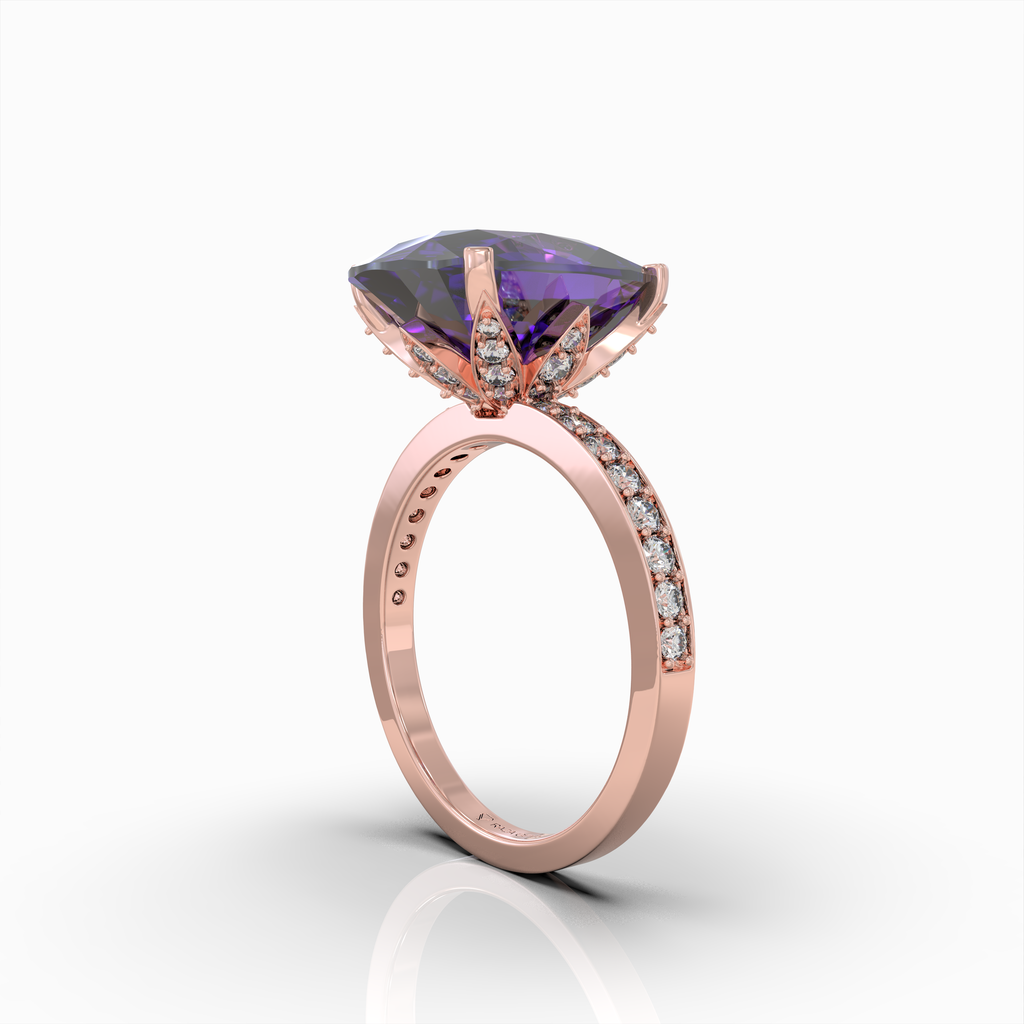 Alexandra - Royal Purple Amethyst Statement Ring in 18K Gold with Sparkling Moissanite Accents