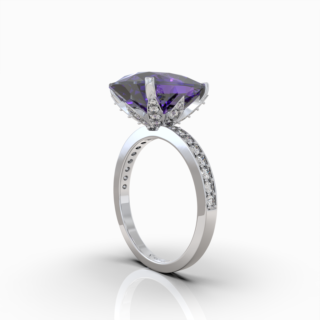 Alexandra - Royal Purple Amethyst Statement Ring in 18K Gold with Sparkling Moissanite Accents
