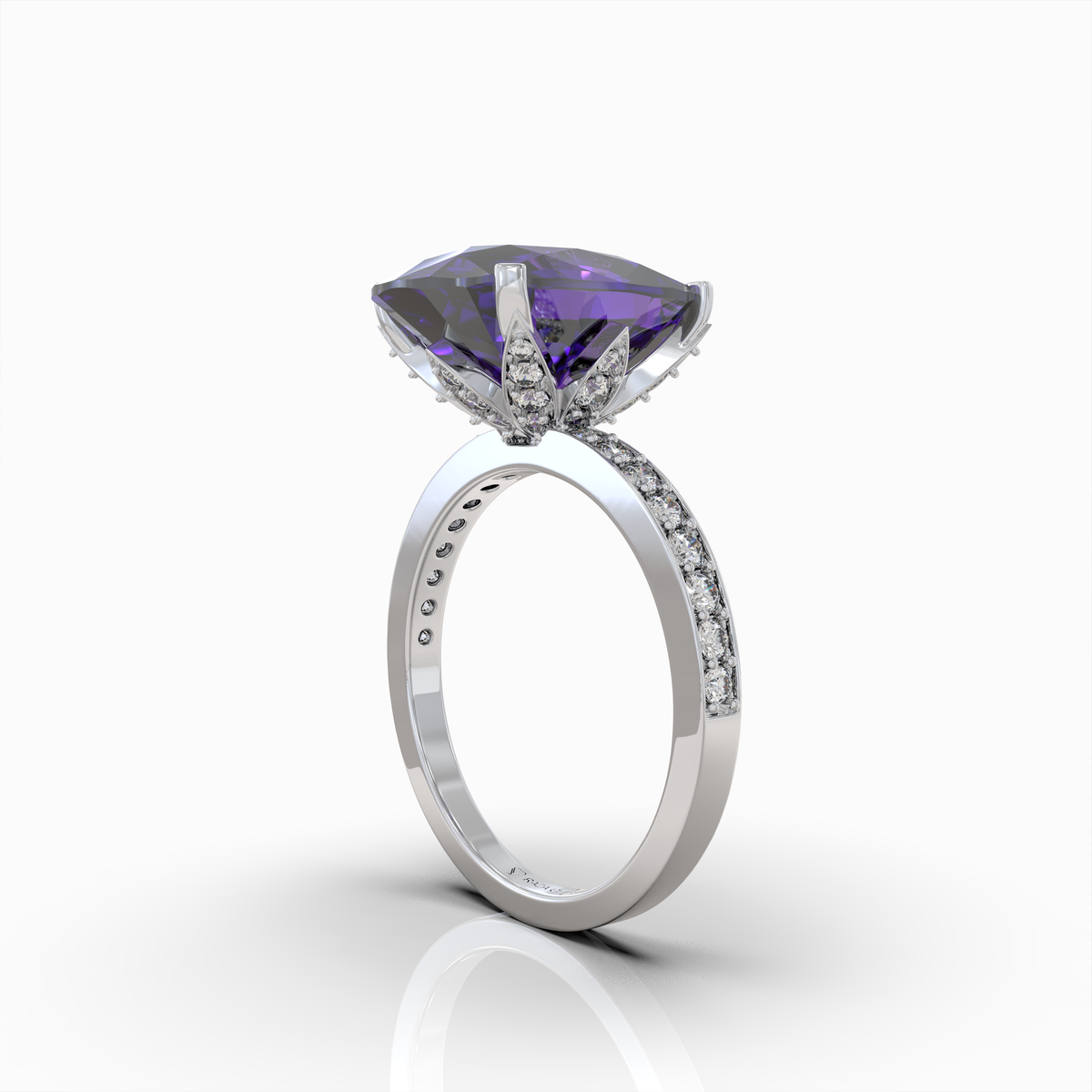 Alexandra - Royal Purple Amethyst Statement Ring in 18K Gold with Sparkling Moissanite Accents