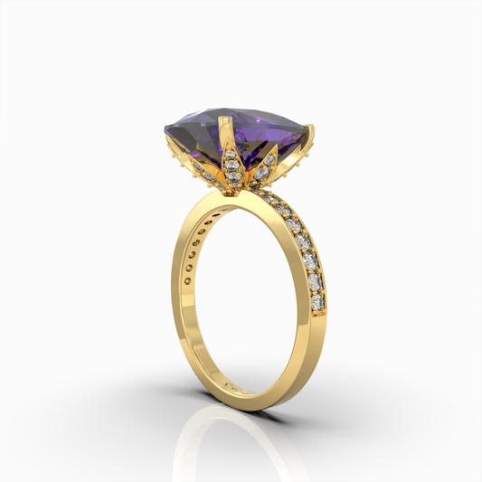 Alexandra - Royal Purple Amethyst Statement Ring in 18K Gold with Sparkling Moissanite Accents