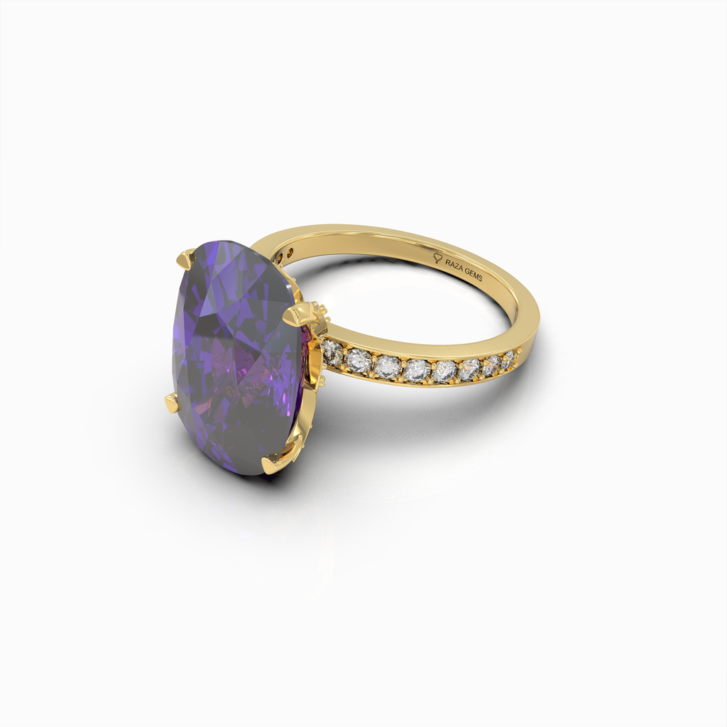 Alexandra - Royal Purple Amethyst Statement Ring in 18K Gold with Sparkling Moissanite Accents