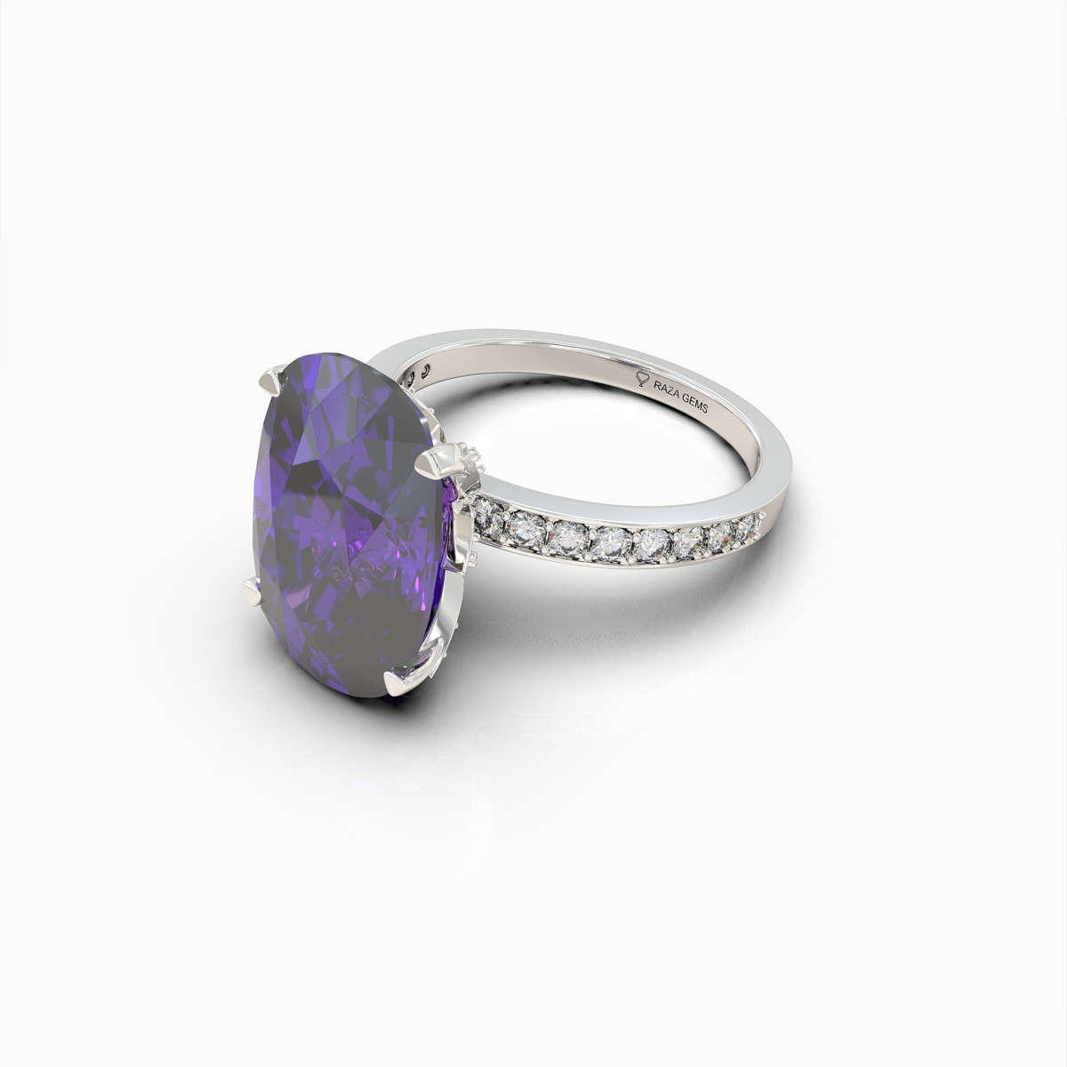 Alexandra - Royal Purple Amethyst Statement Ring in 18K Gold with Sparkling Moissanite Accents