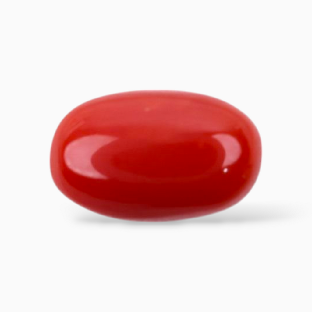 Natural Red Coral Mooga Stone 2.05 Carats In Oval Cabochon Shape 9.5x5.8mm Size