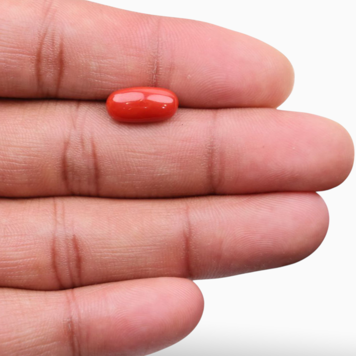 Red Coral Stone For Sale 3.95 Carats In Oval Cabochon (Capsule) Shape 13.7x6.6mm Size