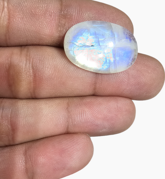 Natural Rainbow Moonstone 17.98 Carats Oval Cabochon Shape 25x16.5mm