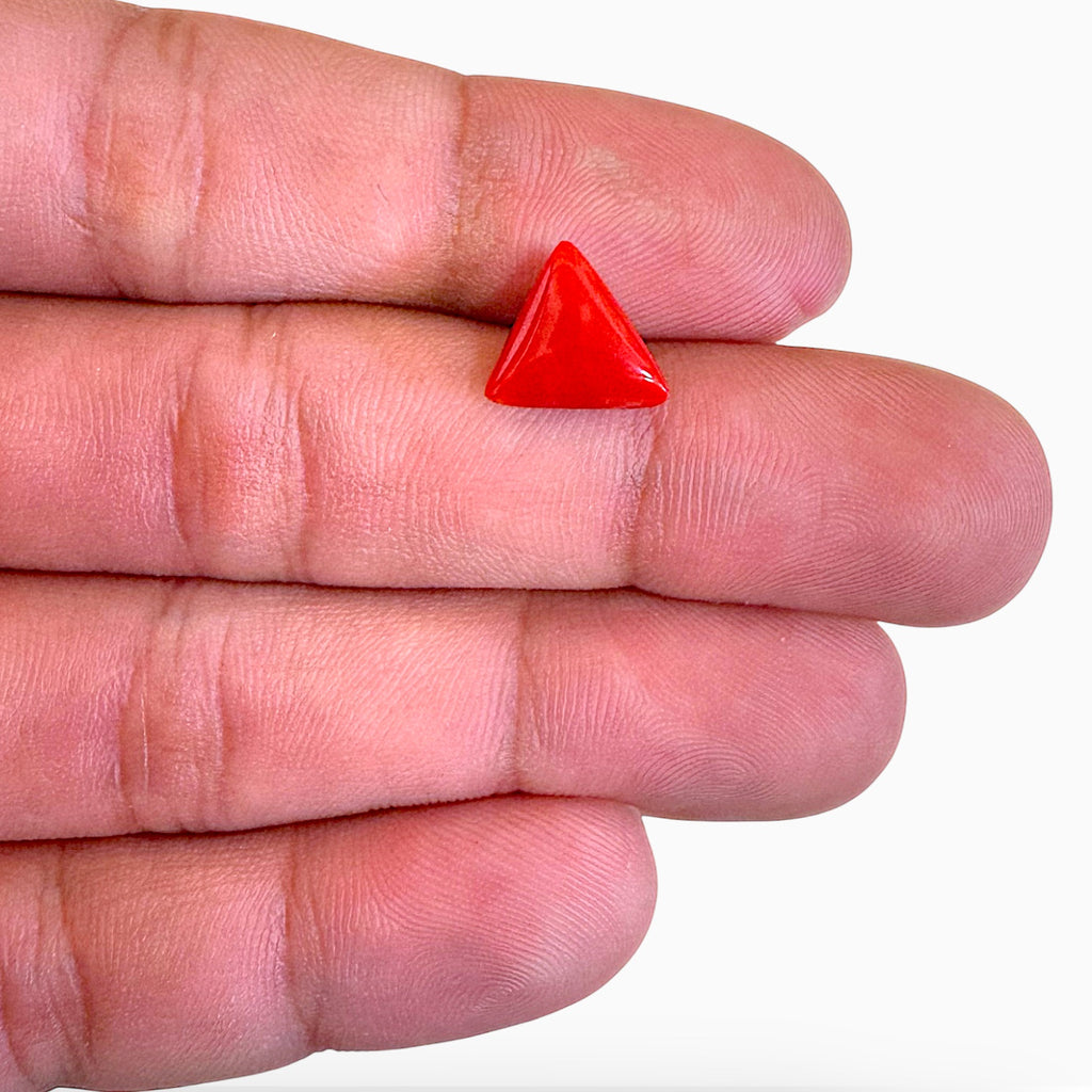 Natural Red Coral Moonga Stone 3.79 Carats Triangle Shape Size 9.5x10.3mm