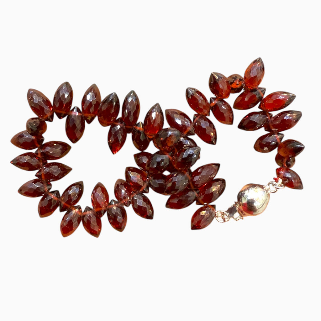 Red Garnet Faceted Marquise briolette Bracelet with Silver Lock 5x9 mm