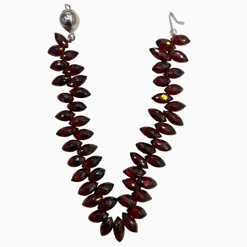 Red Garnet Faceted Marquise briolette Bracelet with Silver Lock 5x9 mm