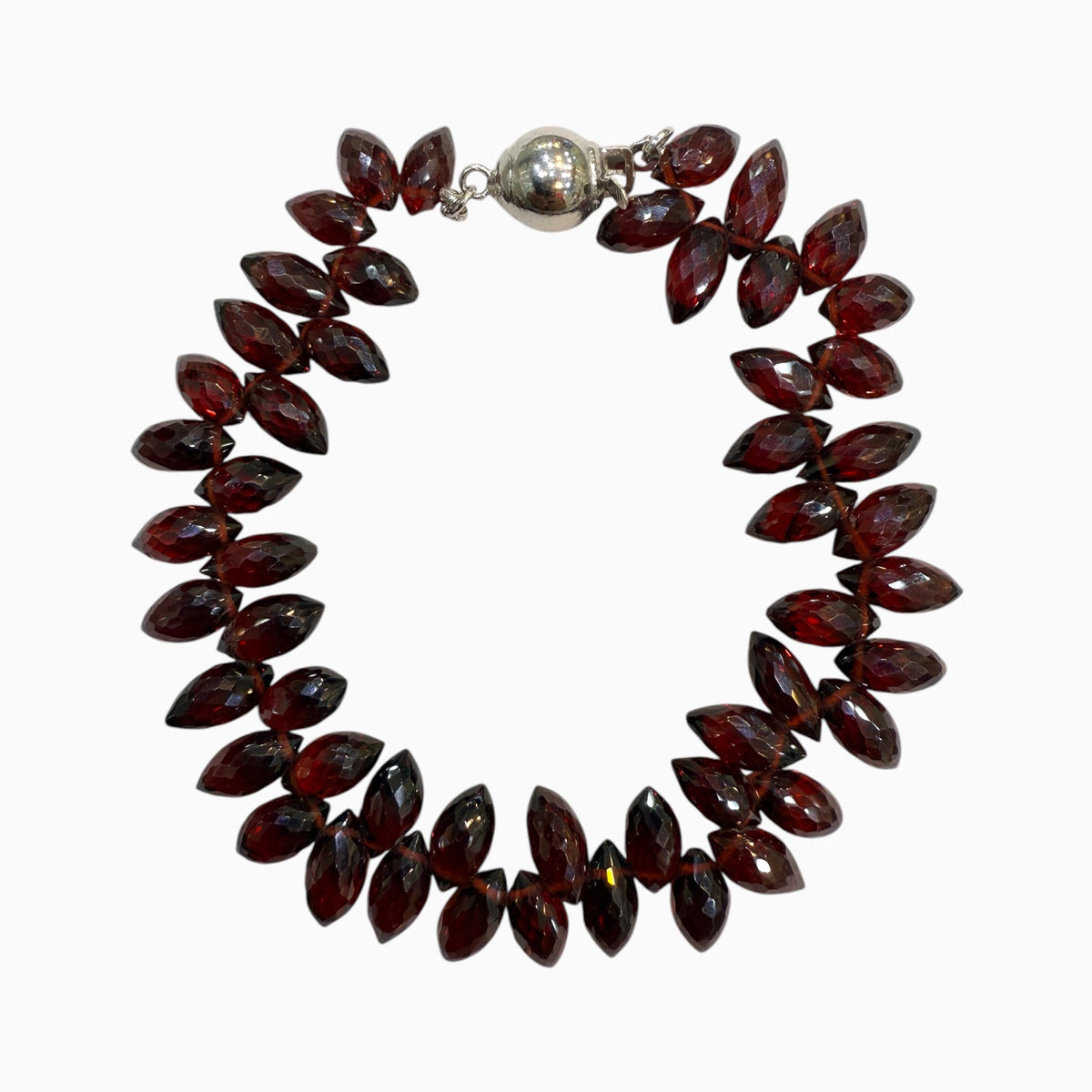Red Garnet Faceted Marquise briolette Bracelet with Silver Lock 5x9 mm