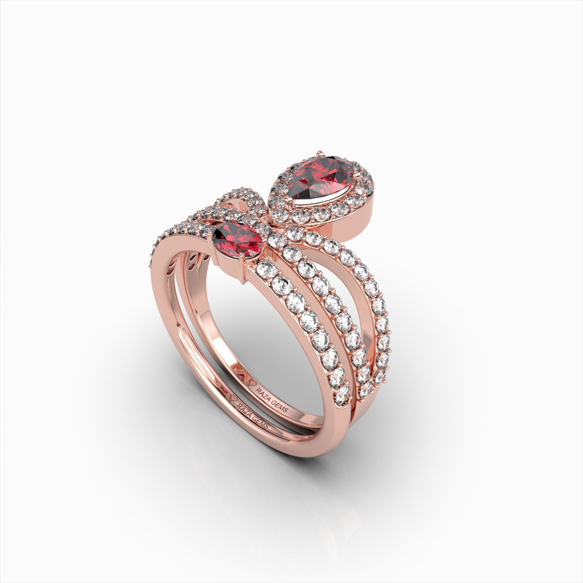 Hattie - Double Focus Pear Ruby Statement Ring in 18K Gold