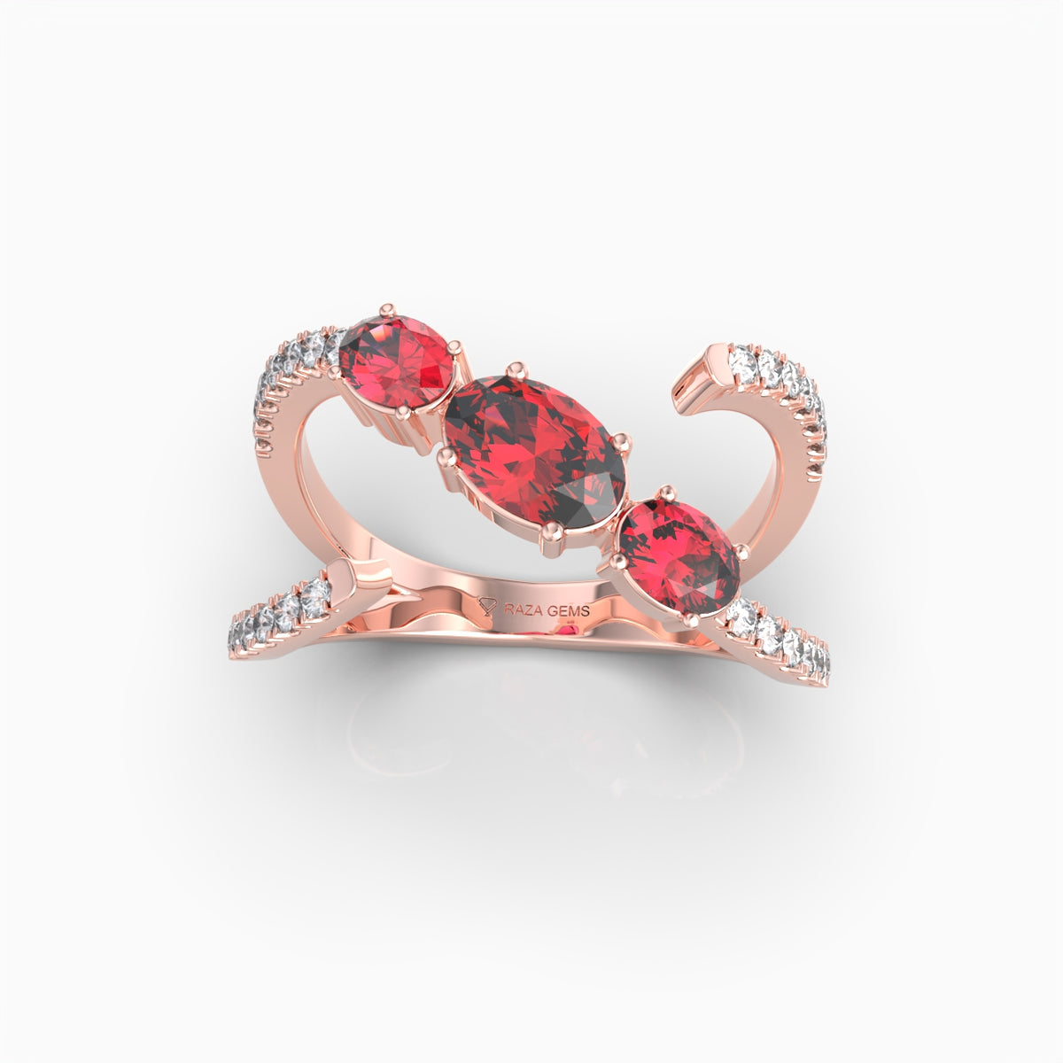 Marnie - Oval Ruby & Moissanite Open Wrap Ring in 18K Solid Gold