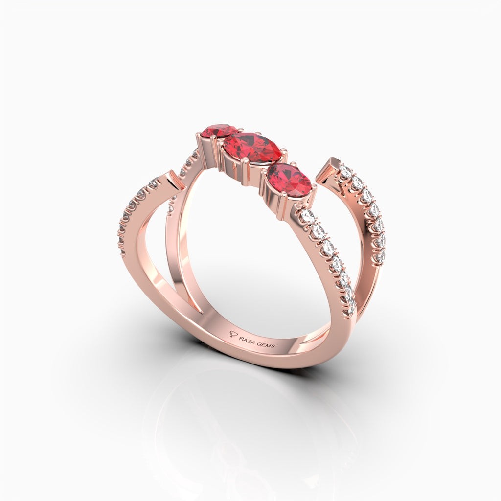 Marnie - Oval Ruby & Moissanite Open Wrap Ring in 18K Solid Gold