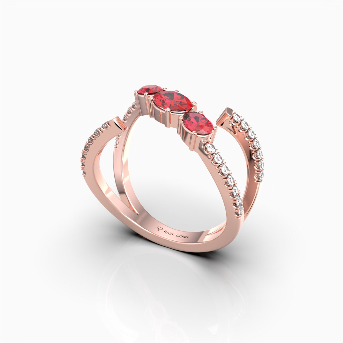 Marnie - Oval Ruby & Moissanite Open Wrap Ring in 18K Solid Gold