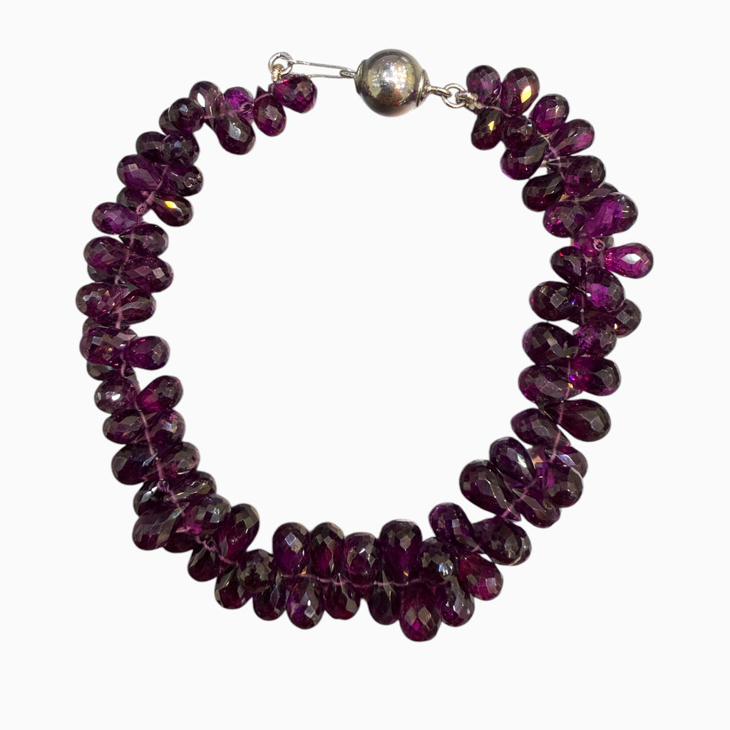 Rhodolite Garnet Briolette Stone Bracelet in Silver Lock 105 Carats 5x7 mm