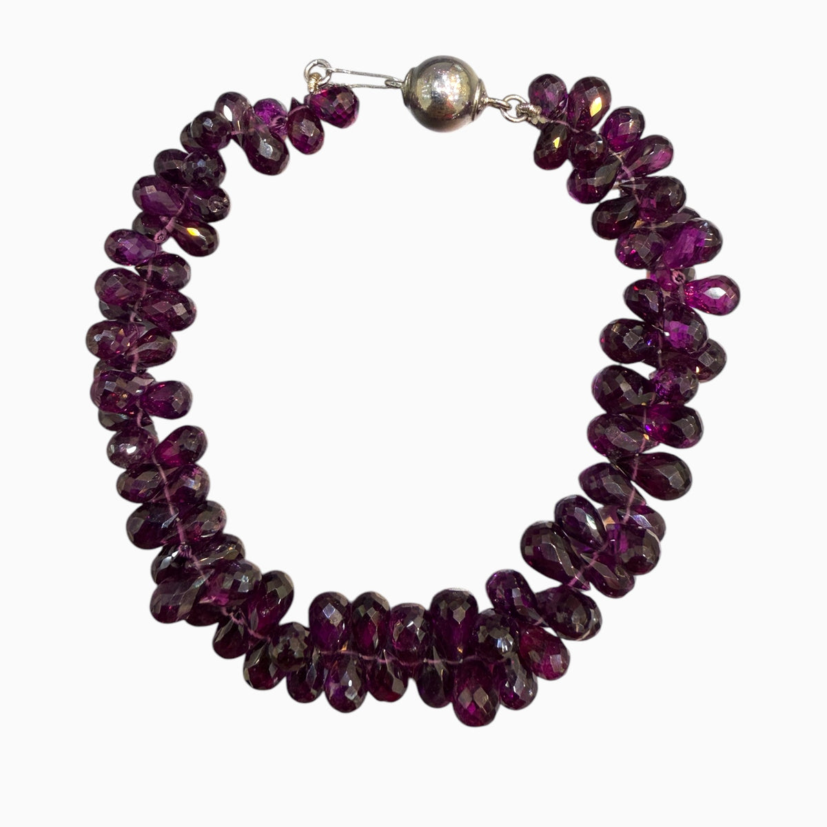Rhodolite Garnet Briolette Stone Bracelet in Silver Lock 105 Carats 5x7 mm