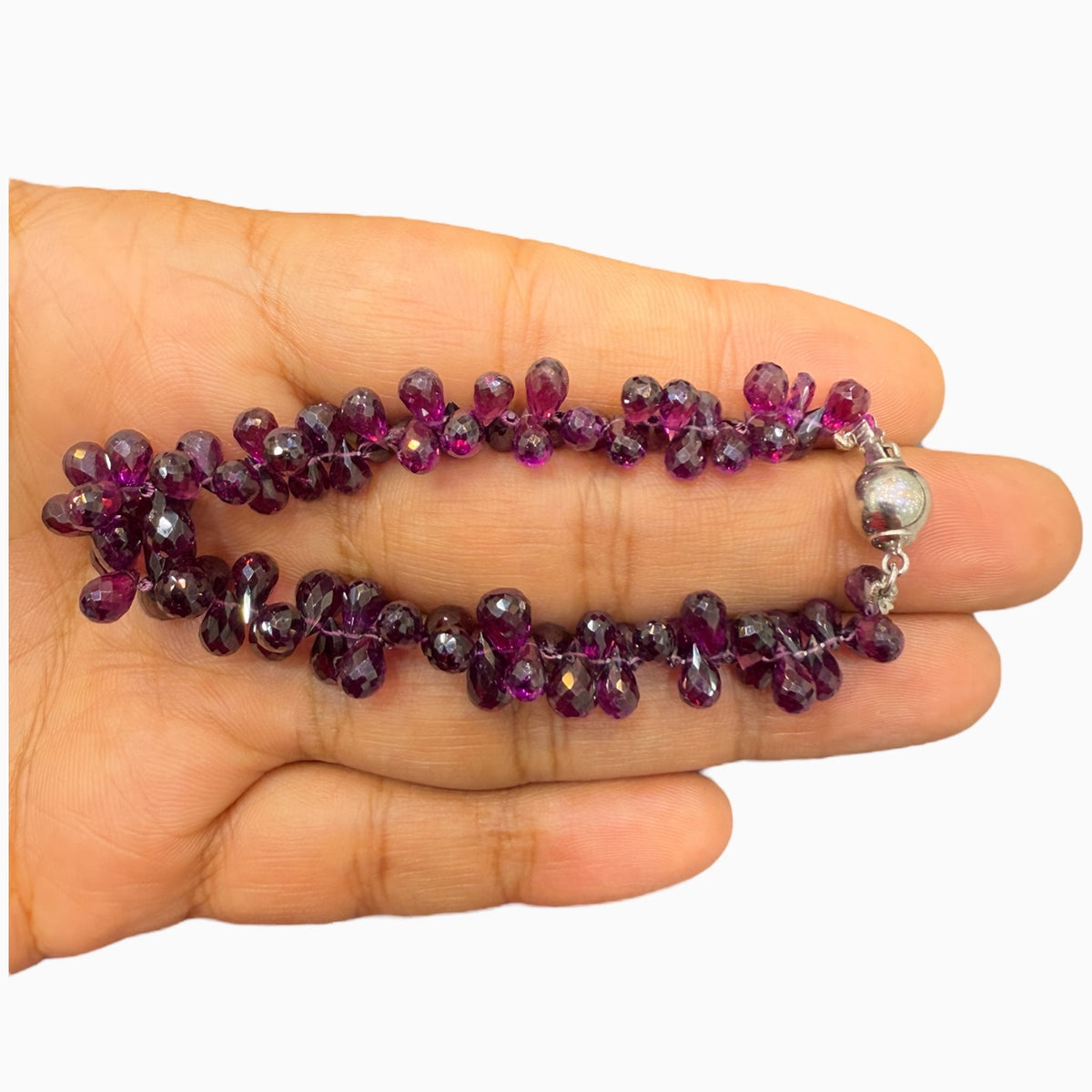 Rhodolite Garnet Briolette Stone Bracelet in Silver Lock 105 Carats 5x7 mm