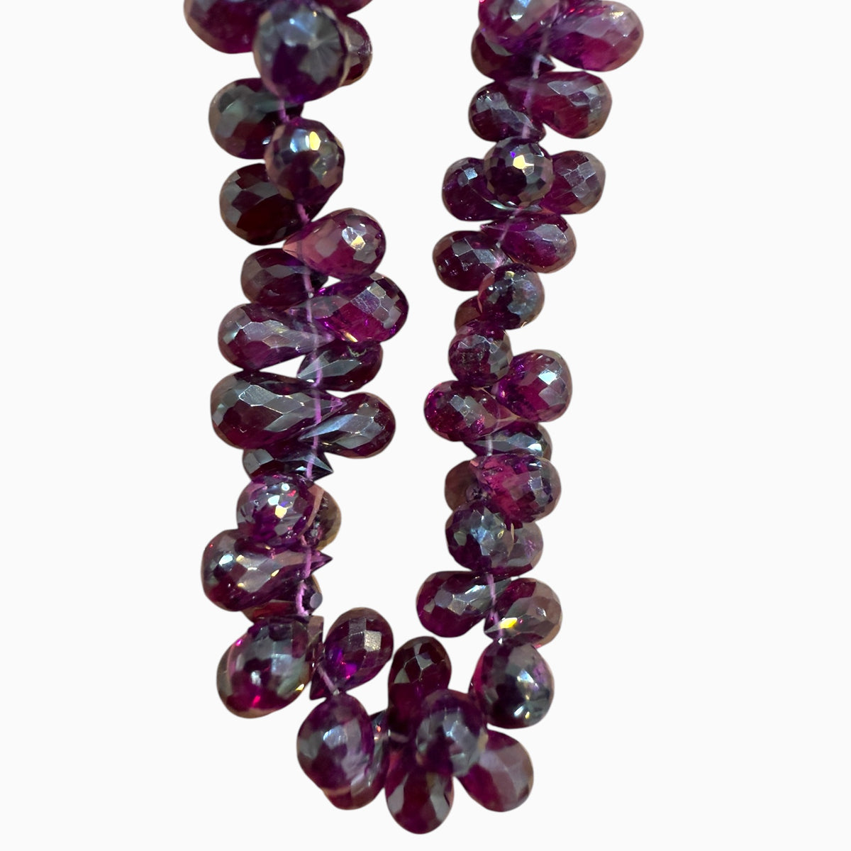 Rhodolite Garnet Briolette Stone Bracelet in Silver Lock 105 Carats 5x7 mm