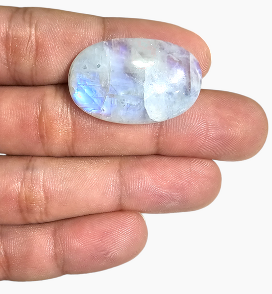 Natural Rainbow Moonstone Gemstone 39.49 Carats Oval Cabochon Shape 9.8x8mm