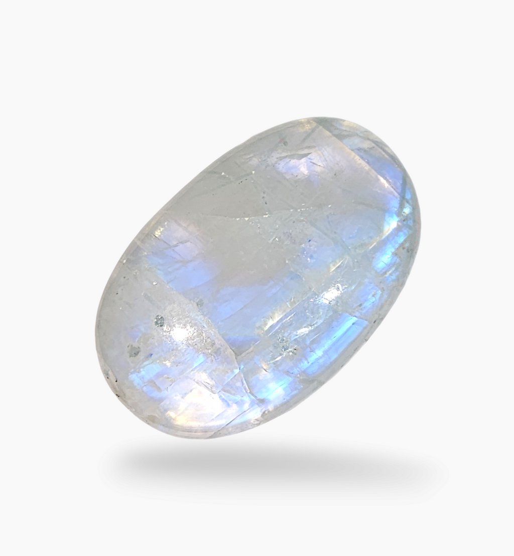 Natural Rainbow Moonstone Gemstone 39.49 Carats Oval Cabochon Shape 9.8x8mm