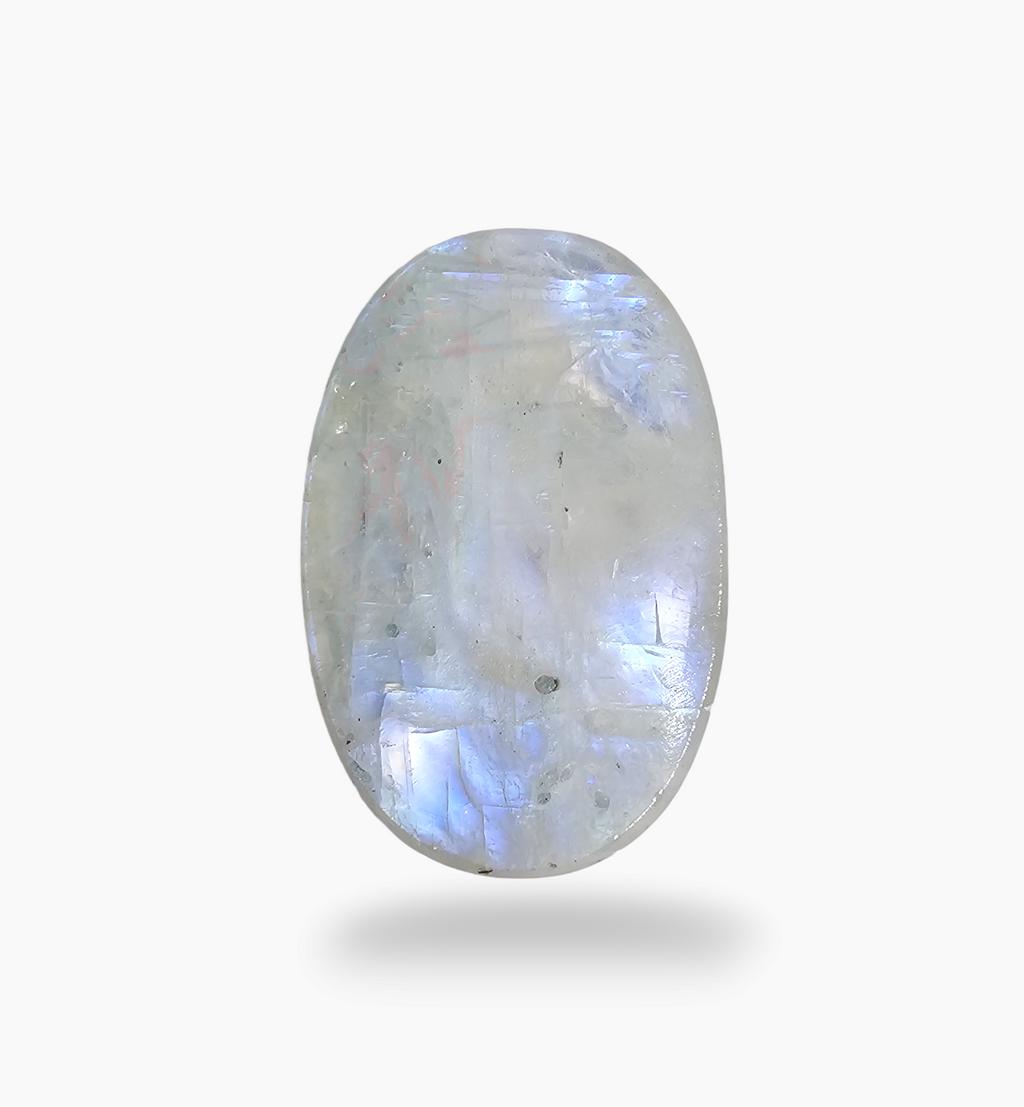 Natural Rainbow Moonstone Gemstone 39.49 Carats Oval Cabochon Shape 9.8x8mm