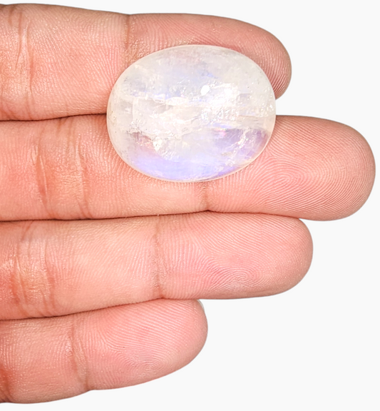 Natural Rainbow Moonstone Gemstone 42.65 Carats Oval Cabochon Shape 25x20.5mm