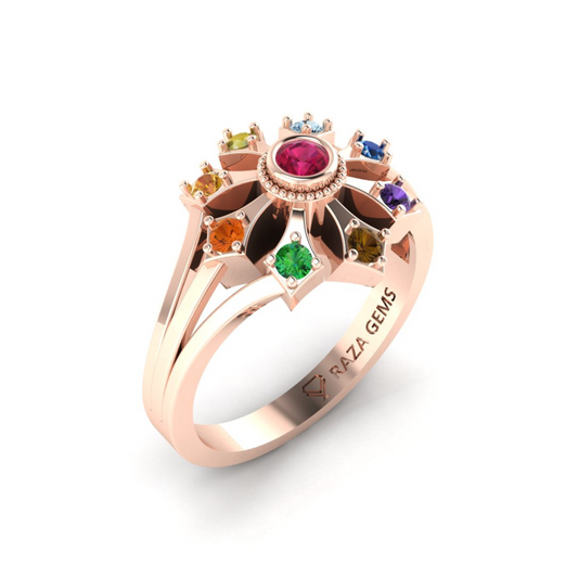 Navratna Stones Ring for Women in Rose 18K Gold for Sale