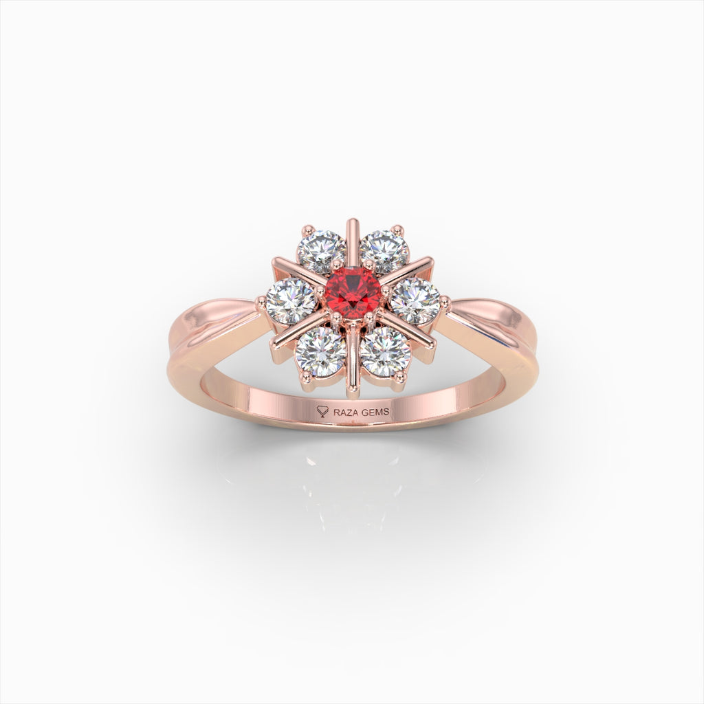 Natural Diamond and Ruby Ring Flower Shape in Gold - Soleil