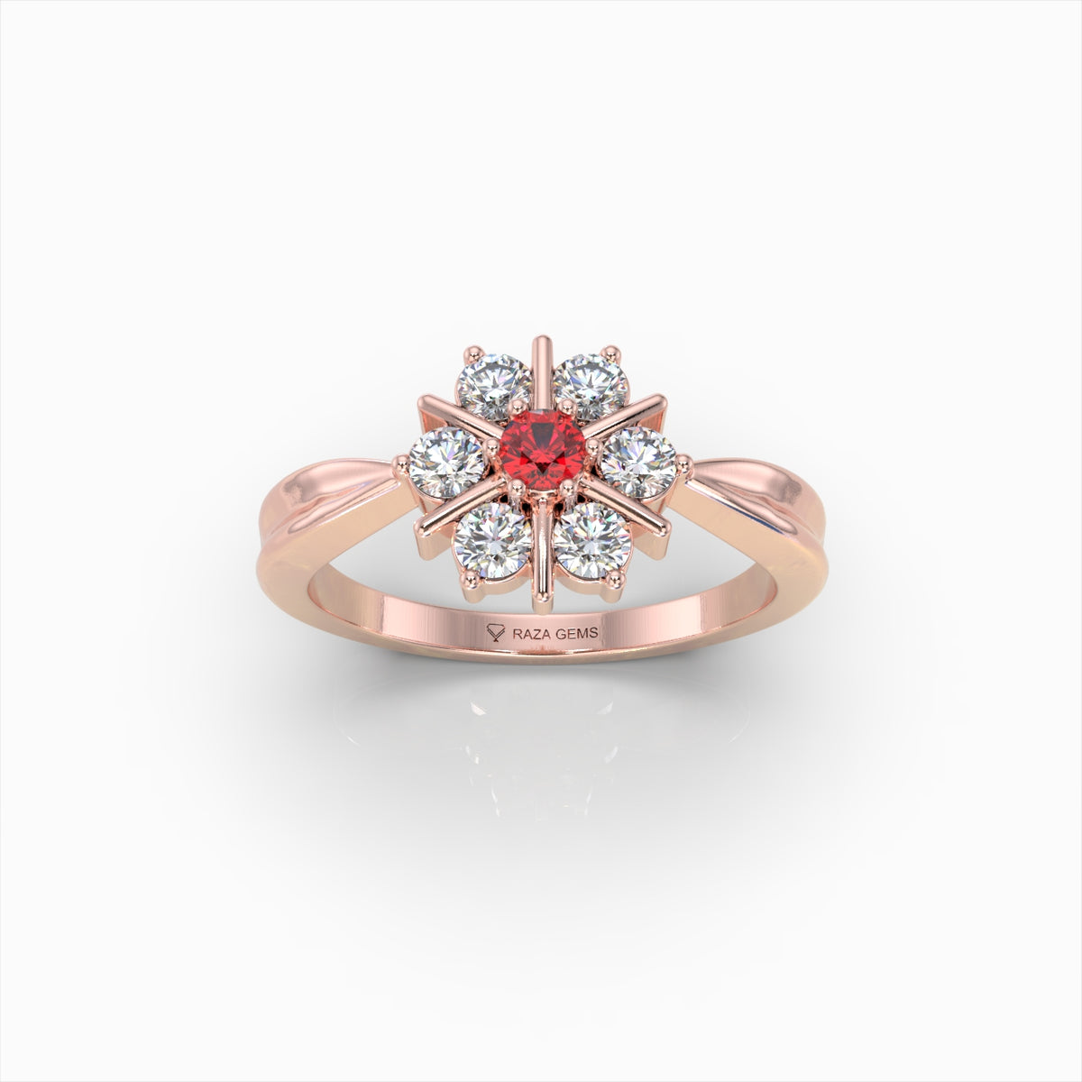 Natural Diamond and Ruby Ring Flower Shape in Gold - Soleil
