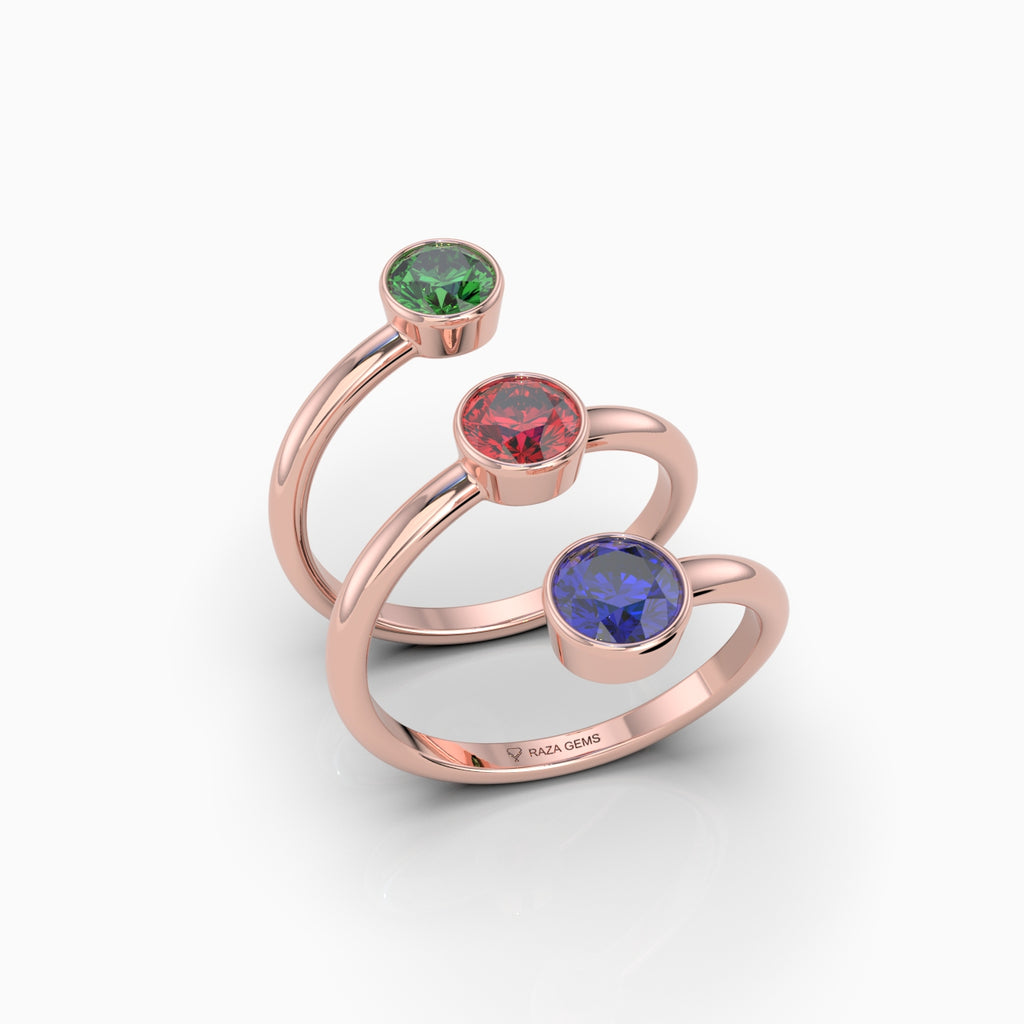 Natural Ruby Emerald and Sapphire Ring in Gold Triple Circles Shape - Rylan