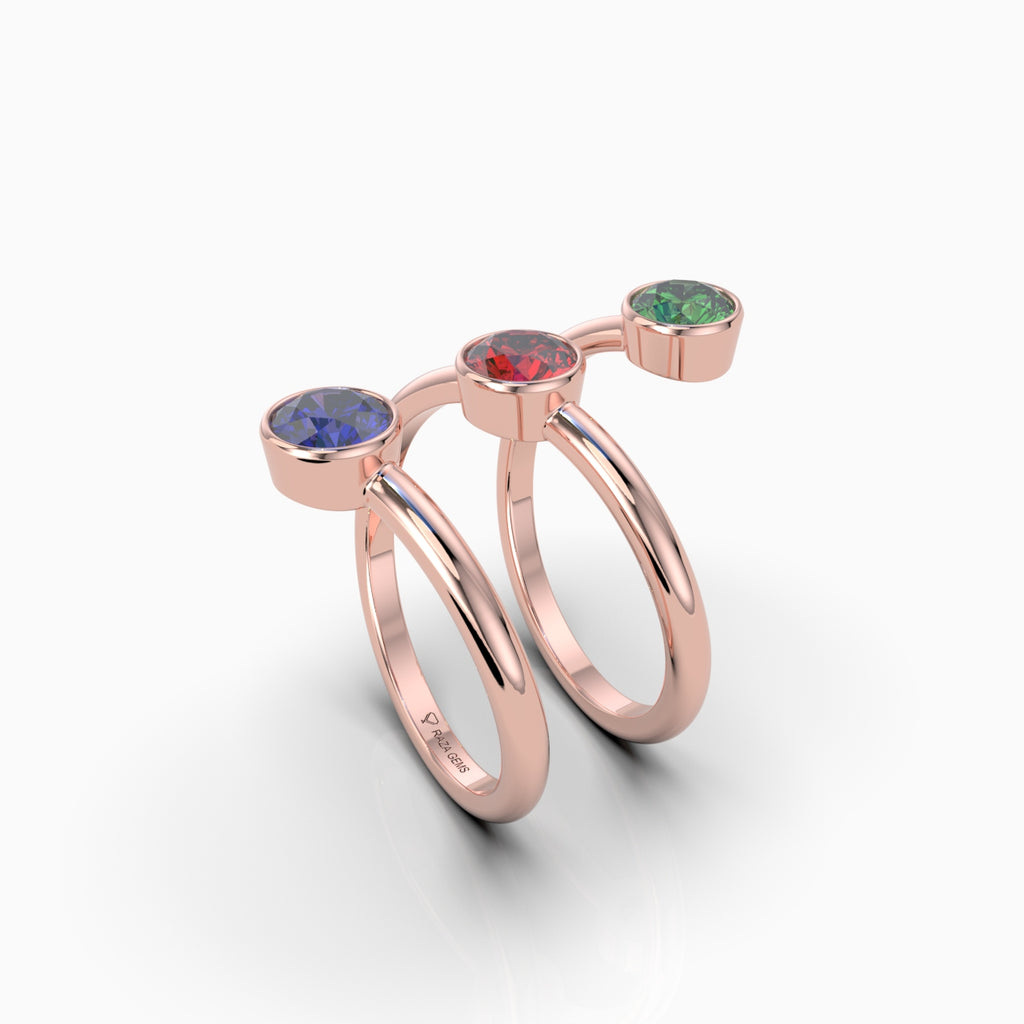 Natural Ruby Emerald and Sapphire Ring in Gold Triple Circles Shape - Rylan