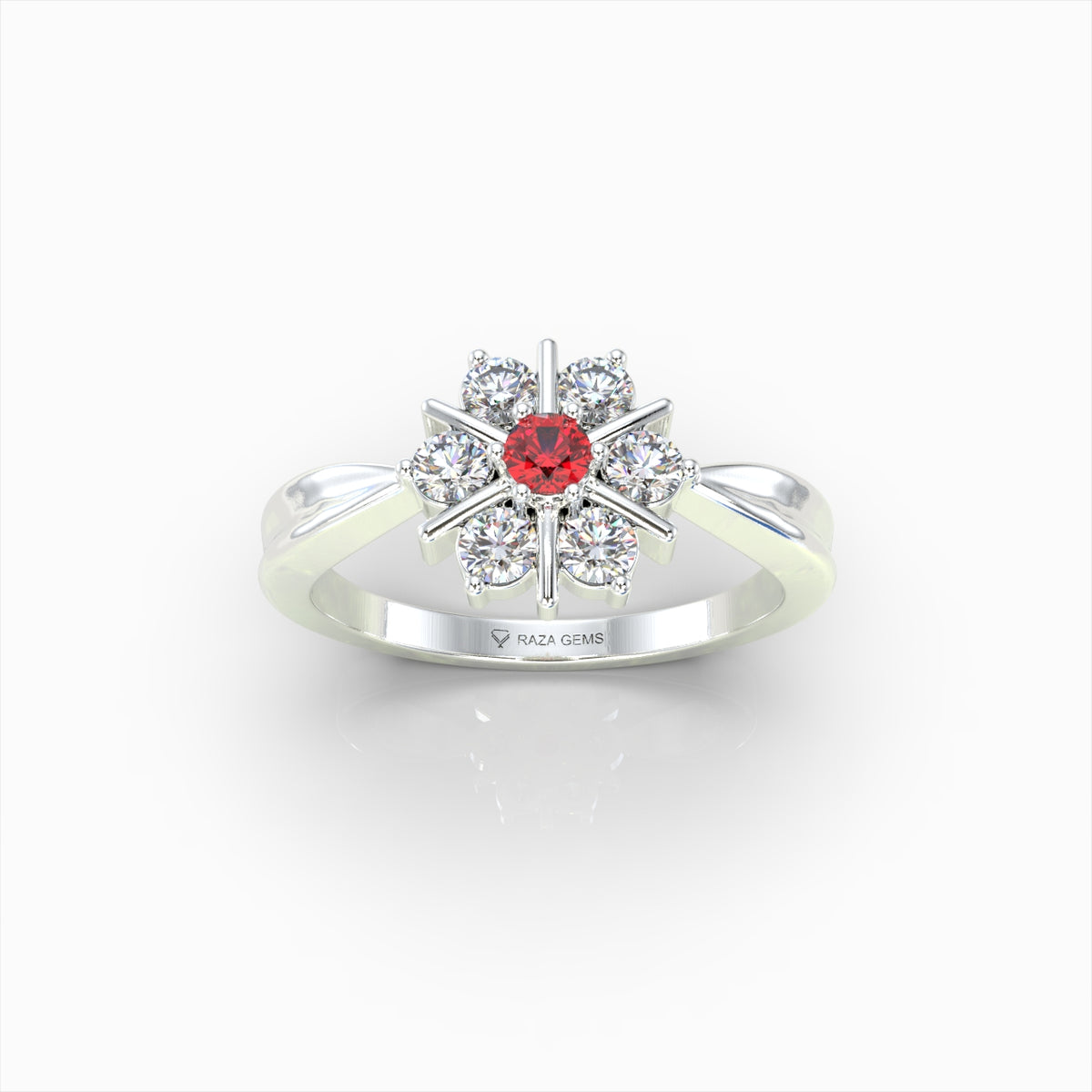 Natural Diamond and Ruby Ring Flower Shape in Gold - Soleil