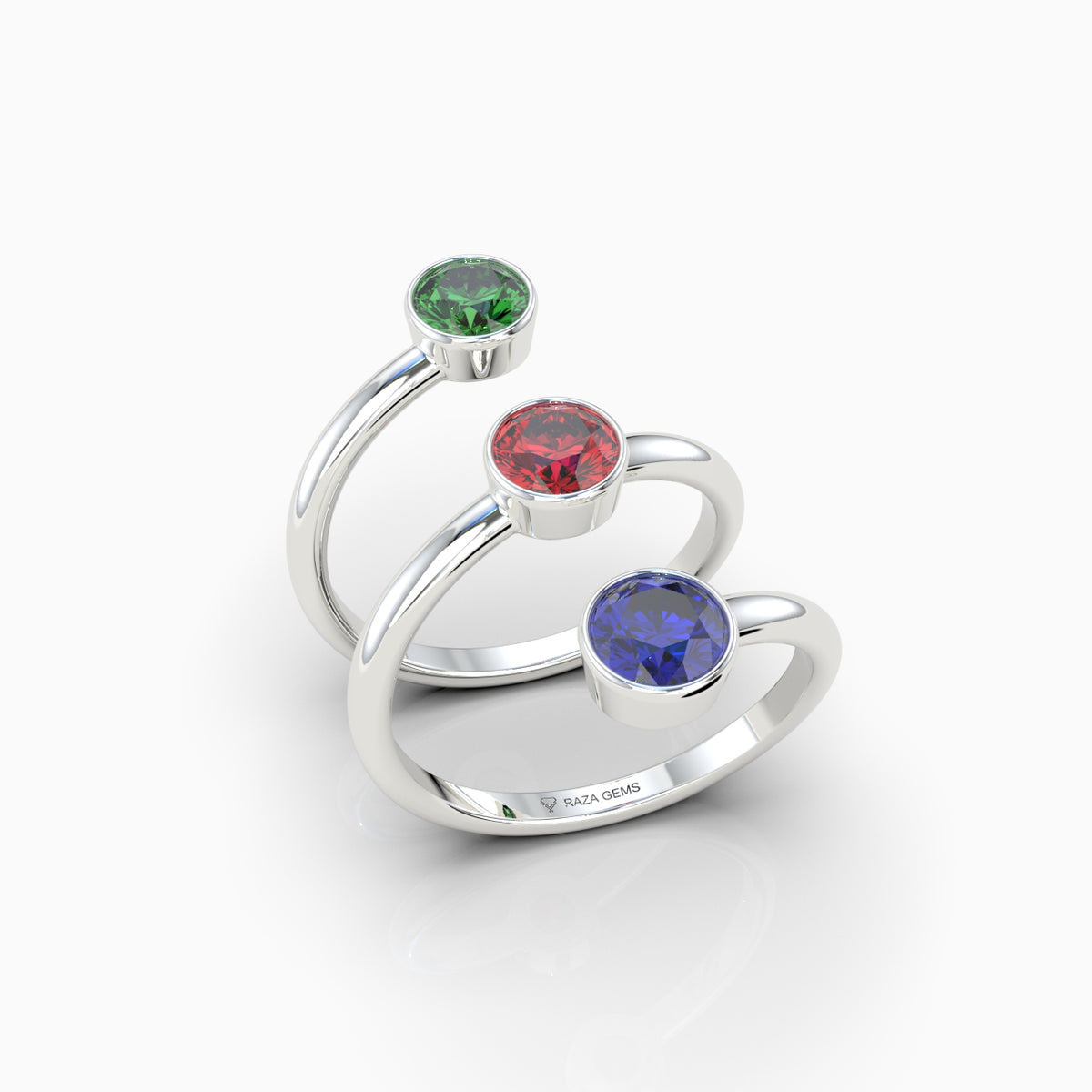 Natural Ruby Emerald and Sapphire Ring in Gold Triple Circles Shape - Rylan
