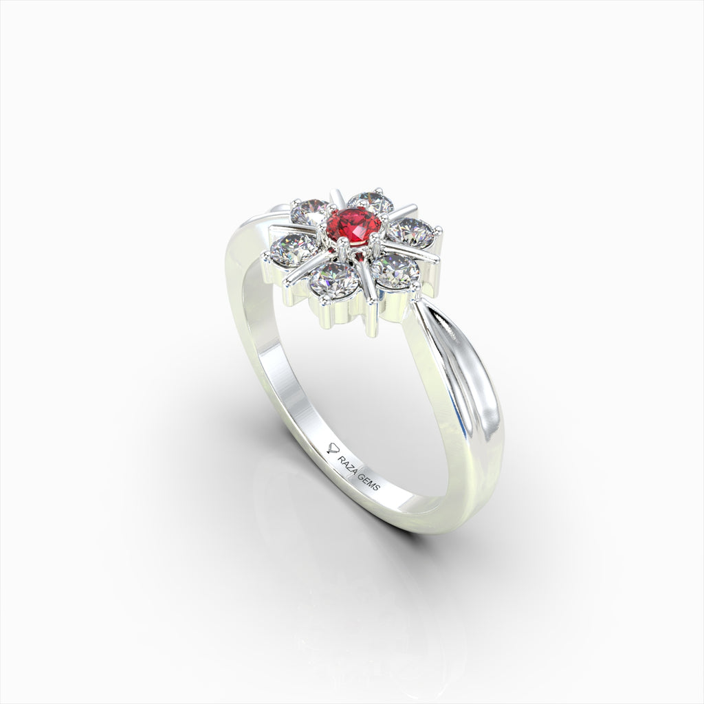 Natural Diamond and Ruby Ring Flower Shape in Gold - Soleil