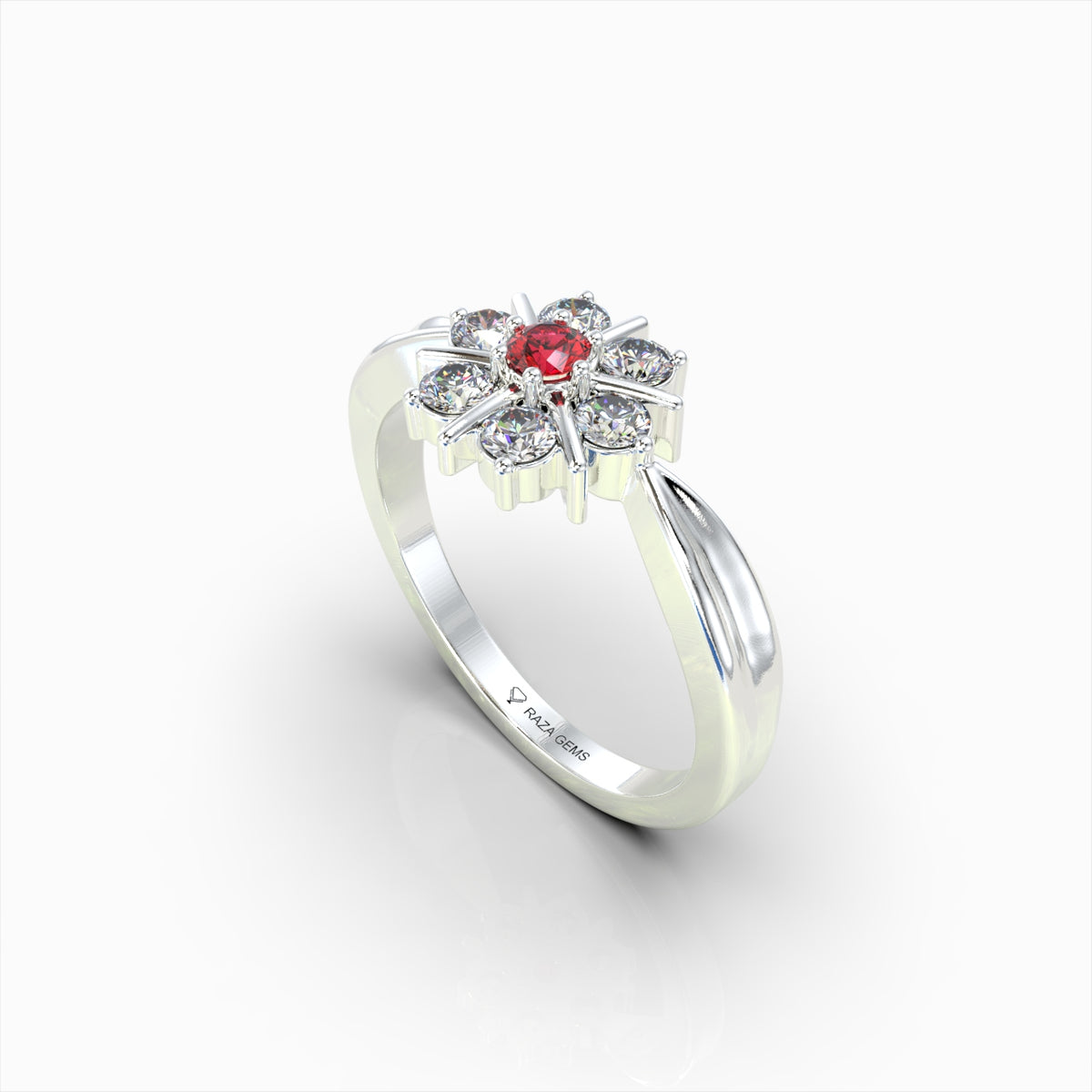 Natural Diamond and Ruby Ring Flower Shape in Gold - Soleil