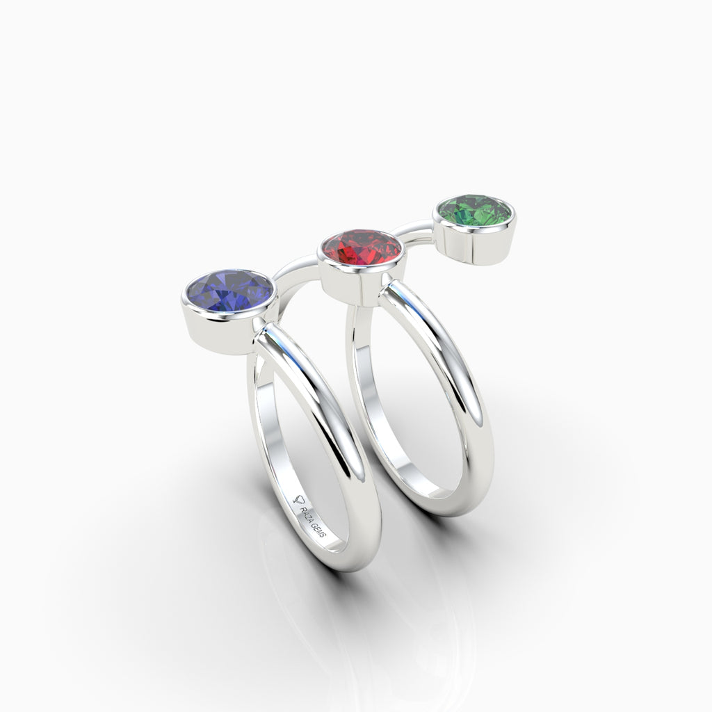 Natural Ruby Emerald and Sapphire Ring in Gold Triple Circles Shape - Rylan