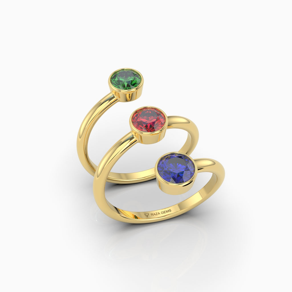 Natural Ruby Emerald and Sapphire Ring in Gold Triple Circles Shape - Rylan