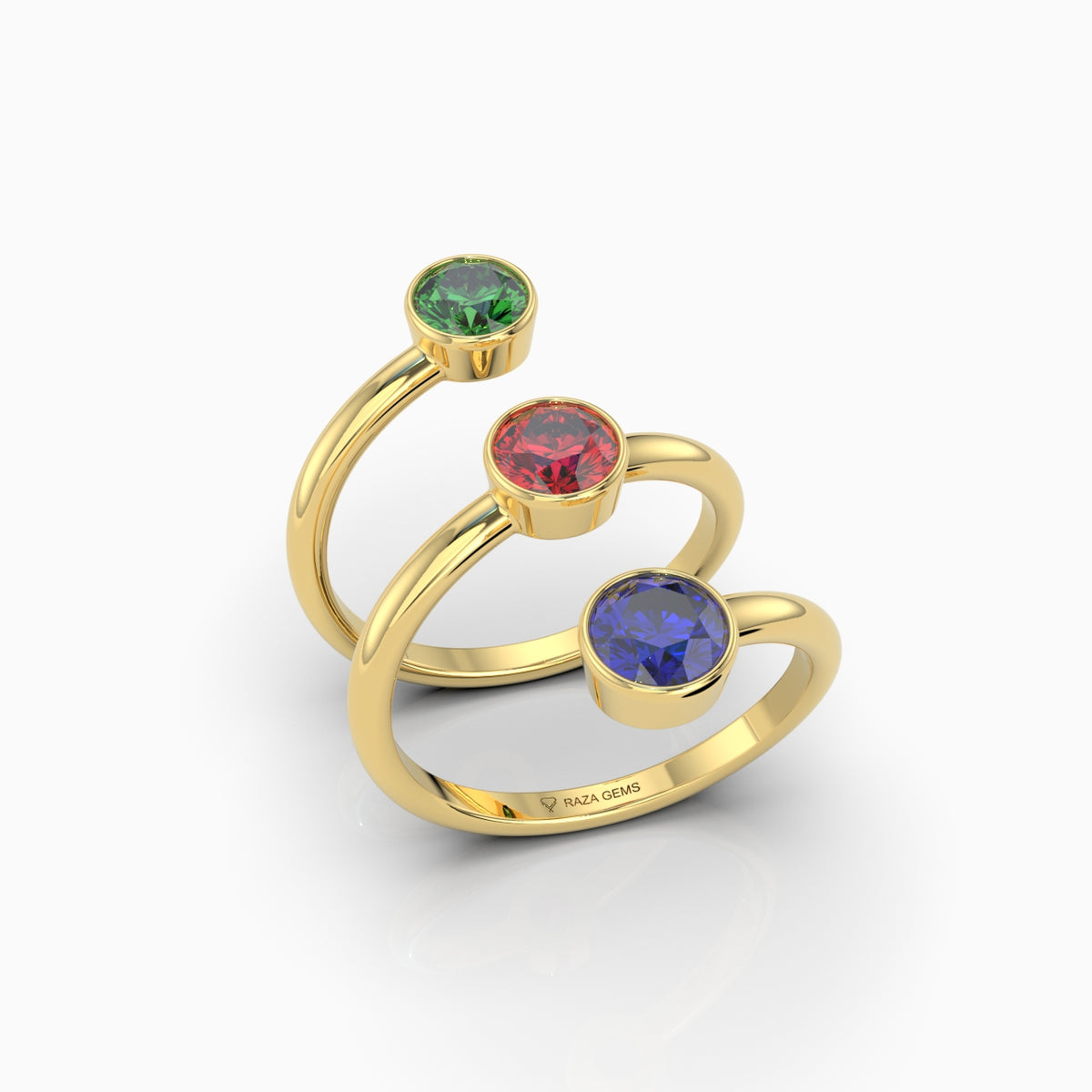 Natural Ruby Emerald and Sapphire Ring in Gold Triple Circles Shape - Rylan