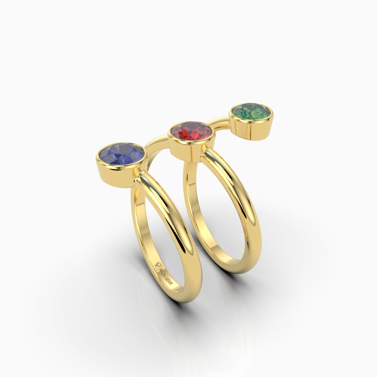 Natural Ruby Emerald and Sapphire Ring in Gold Triple Circles Shape - Rylan