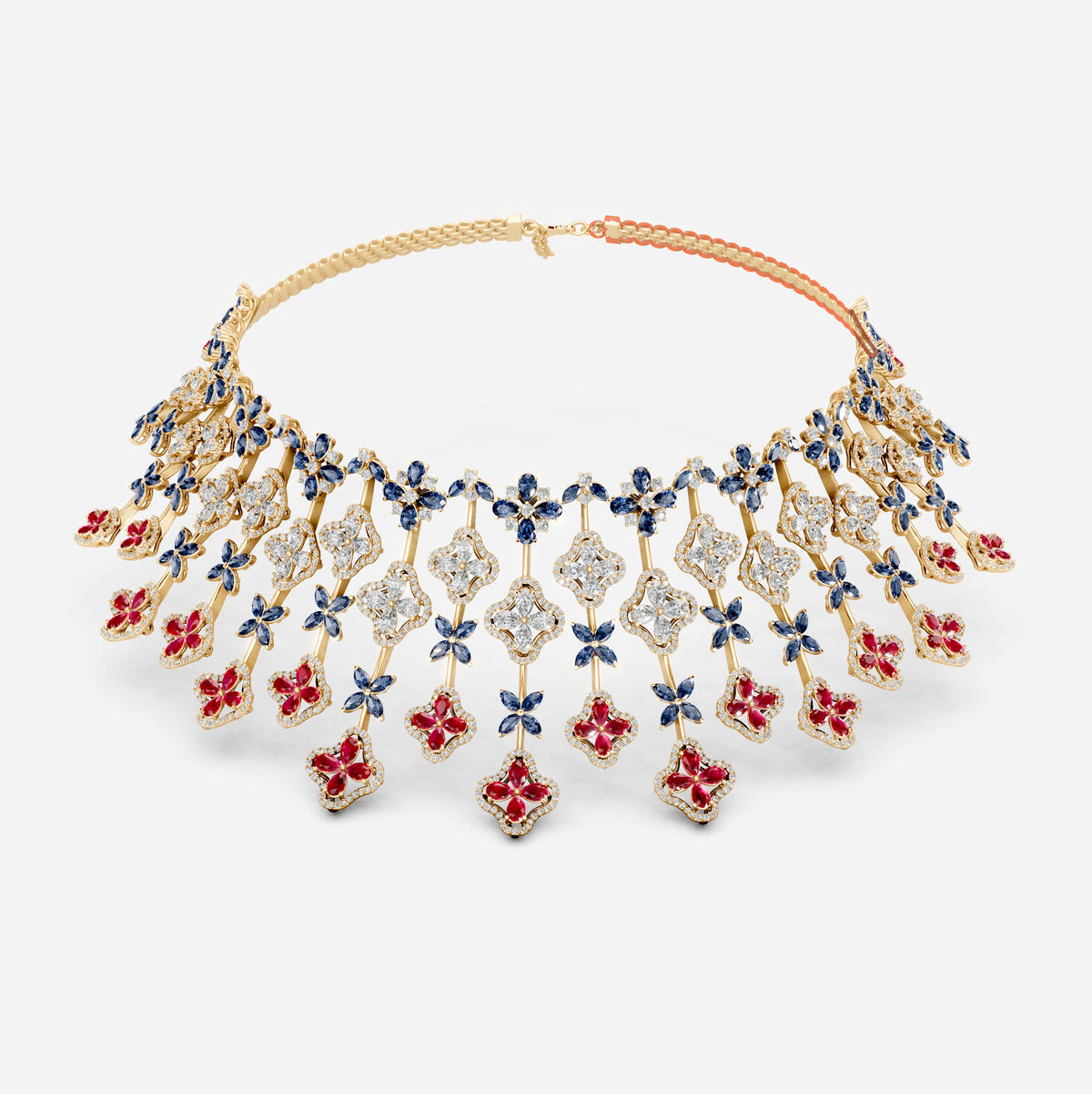 Ruby and Sapphire Necklace with Diamonds in Gold - Ailany