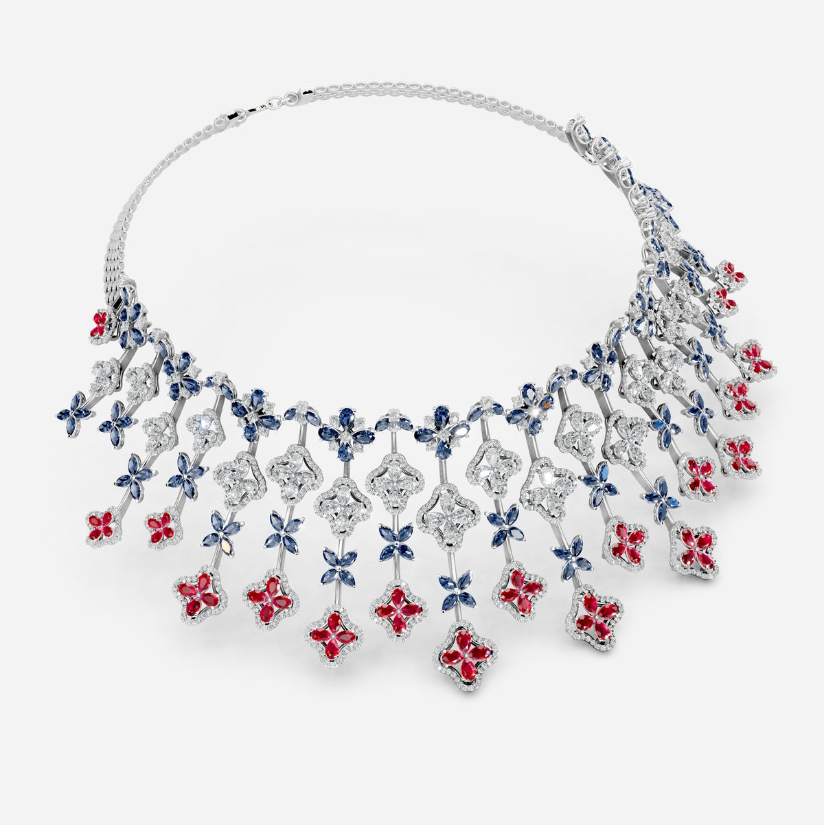 Ruby and Sapphire Necklace with Diamonds in Gold - Ailany
