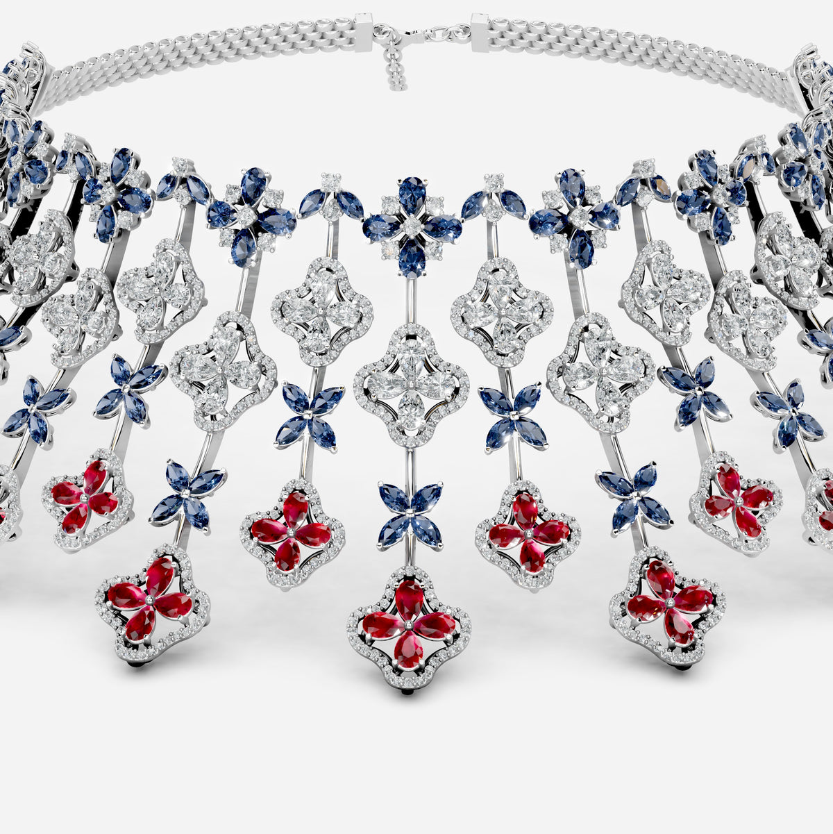 Ruby and Sapphire Necklace with Diamonds in Gold - Ailany